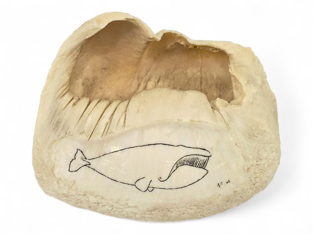 Whale Tympanic Bulla (Ear Bone) w/ Scrimshaw - Simeon Patkotak, Sr.