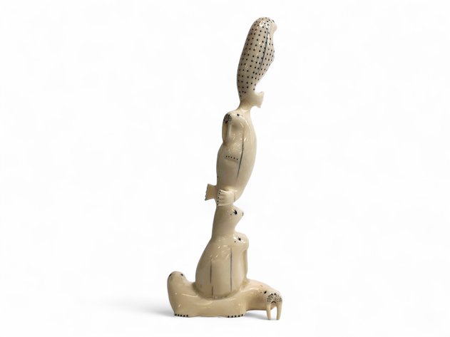 Walrus Tusk, Baleen & Scrimshaw Totem Figure - Charlie Olanna