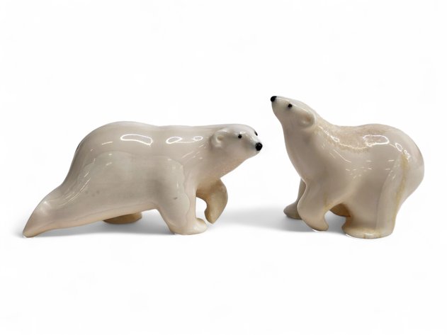 Walrus Ivory & Baleen Polar Bear Figurines - Tim Alowa