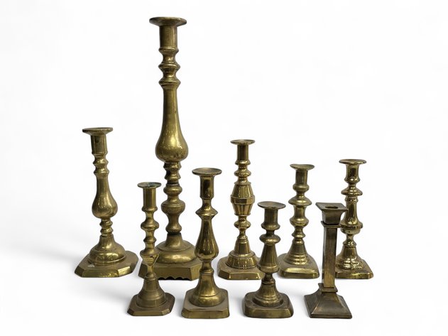 9x Brass Candlestick Holders
