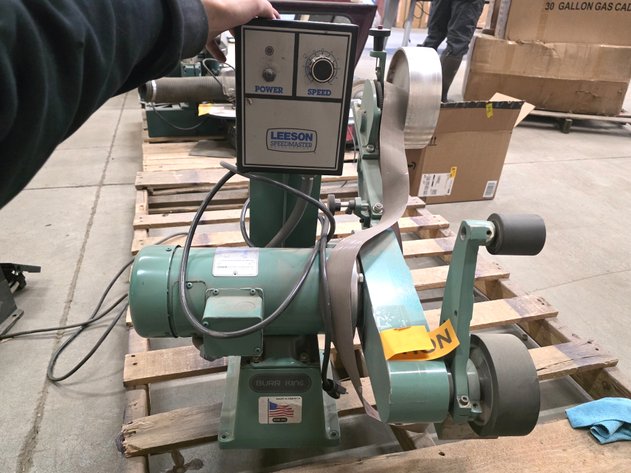 Burr King Two-Wheel Belt Grinder w/ Leeson Motor & Speed Controller