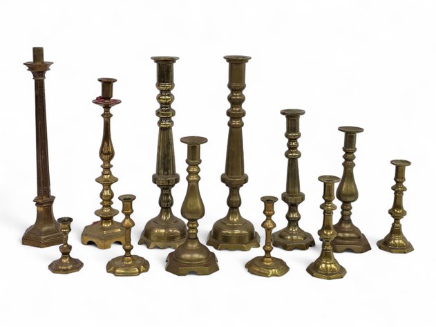 12x Brass Candlestick Holders