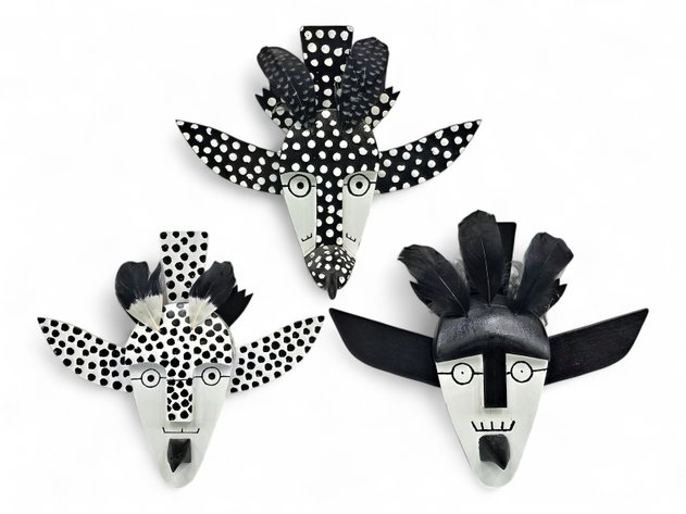 Athabascan Wooden Loon, Snow Owl & Crow Masks - Bernard John, Sr.