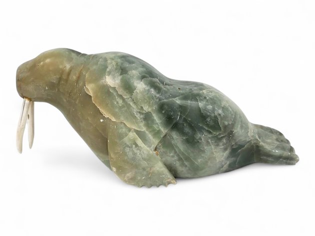 Jade & Ivory Walrus Figurine - Gene Angnaboogok