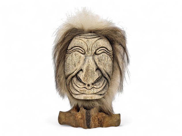 Whale Bone & Fur Mask on Vertebra Base