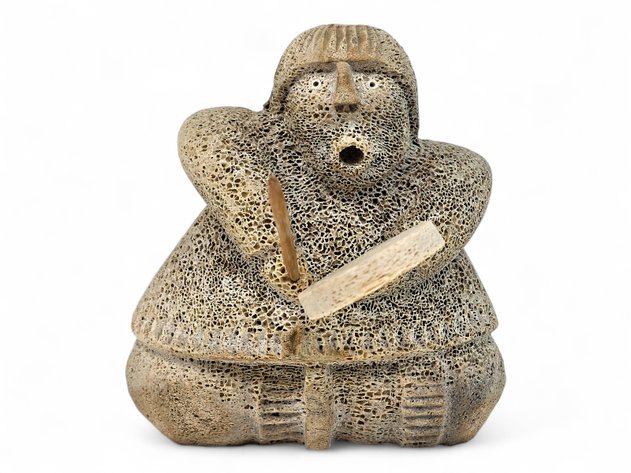Whale Bone Drummer Figurine - Ricky Kuzuguk