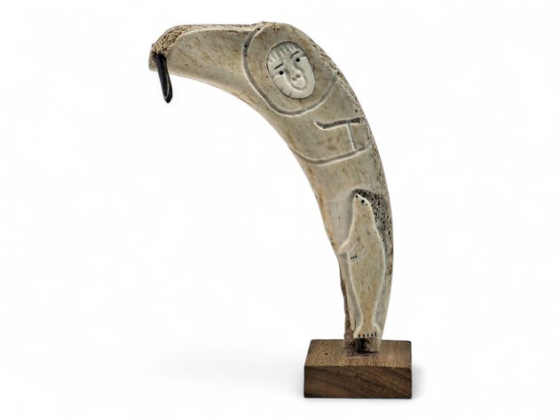 Whale Bone, Ivory & Baleen Seal Hunter Figurine - Wilber Kuzukuk