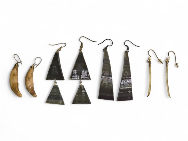 Tooth, Baleen, Walrus Vibrissae & Ivory Bead Dangle Earrings