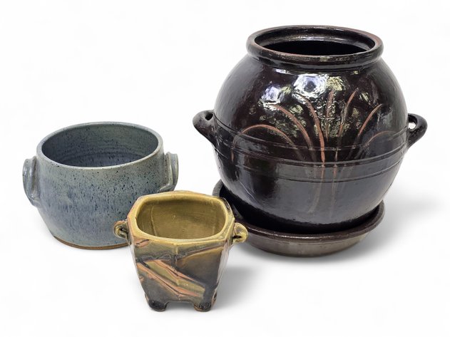 Spherical Planter w/ Stand, Planter w/ Pulled Handles & Octagonal Planter