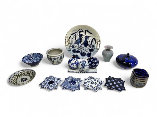 Ceramic Plate w/ Bird & Gold-Tone Accents, Ceramic Orbs w/ Floral Patterns & More