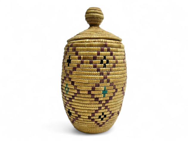 Yup'ik Coiled Seagrass & Seal Gut Basket - Mary Smith