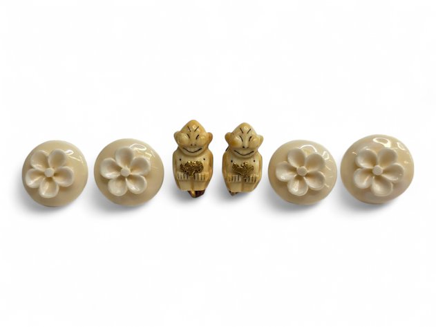 Walrus Ivory Floral & Tooth Billiken Earrings