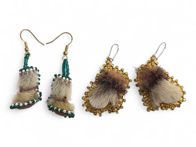 Seal Fur & Seed Bead Mukluk & Mitten Earrings
