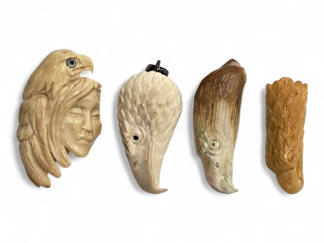 Walrus Ivory Eagle Pendants & Figurines - Jim S. Bell & Others