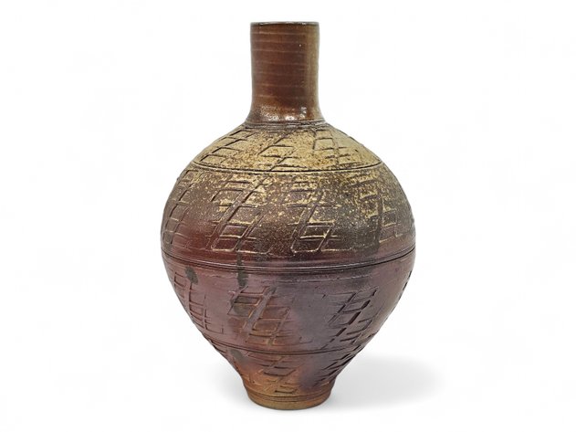 J. R. Ceramic Cross Hatch Gourd Vase