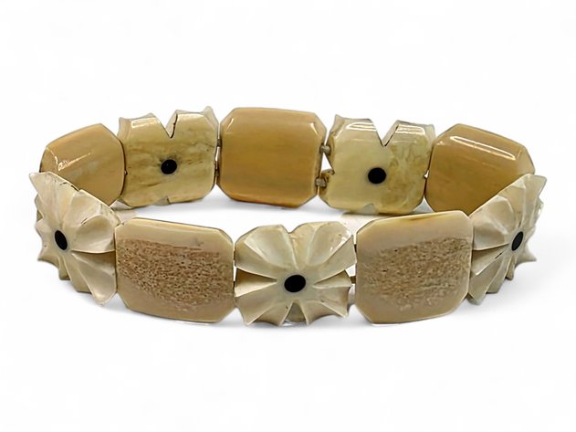 Walrus Ivory & Baleen Floral Panel Bracelet