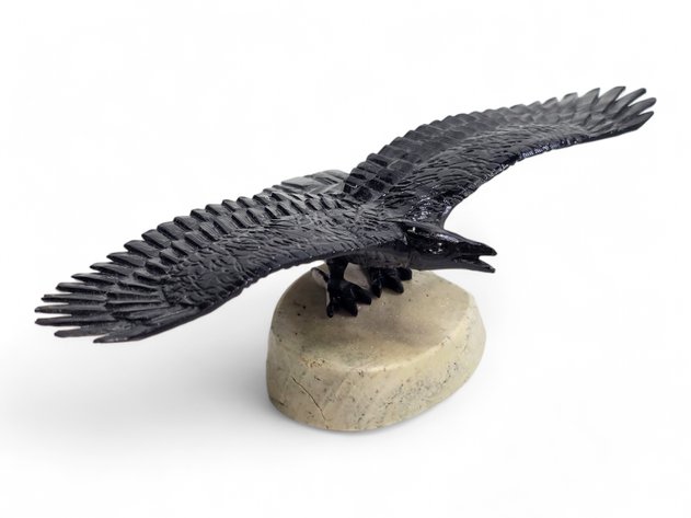 Walrus Ivory Raven on Stone Base - Leonard Savage