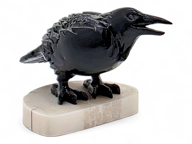 Walrus Ivory Raven on Tusk Base - Leonard Savage