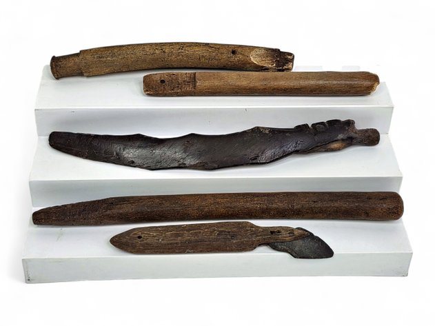 Eskimo Artifacts: An Ancient Ivory Drum Handle, Knife, etc.