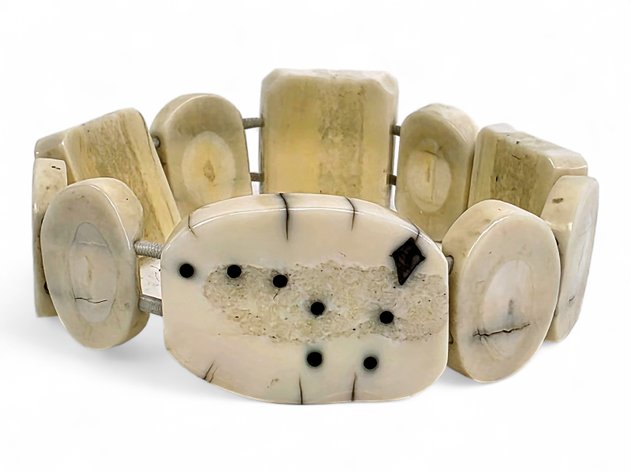 Walrus Ivory, Baleen & Tooth Stretch Bracelet w/ Alaska State Flag Theme