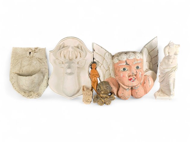 Ceramic Wall-Mount Deer, Painted Cherub, Terrier Head Sculpture & More