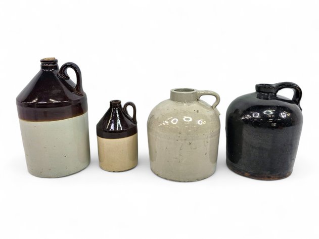 Vintage Stoneware Jugs w/ Two-Tone & Solid Colors