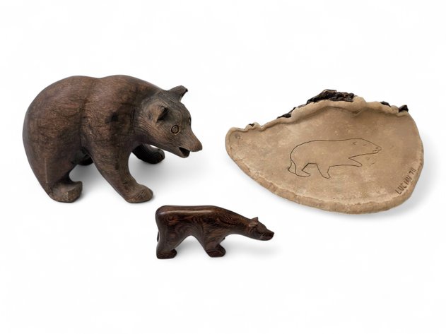 Wooden Bear Carvings & Etched Bracket Fungus