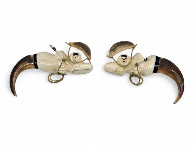 Grizzly Bear Claw, Baleen & Walrus Ivory Hunter Figures