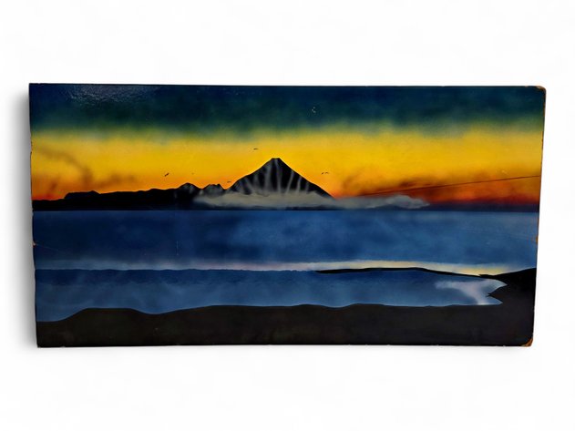 Embossed Print of a Coastal Mountain Sunset