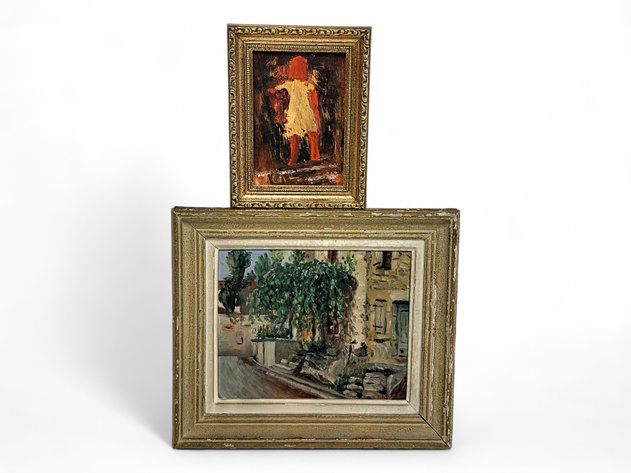 Cahuzac Street-Side Apartments & Figure in a Dress Original Paintings