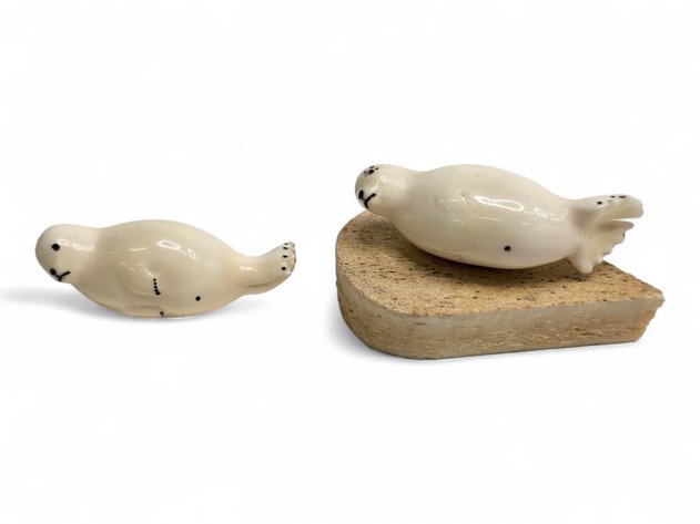 Walrus Ivory Seal Figurines - Gene Angnaboogok