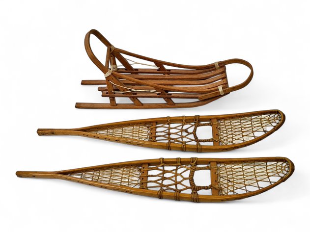 Mini wooden Snowshoes & Dog Sled