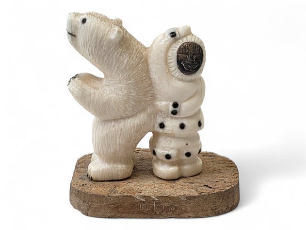 Walrus Ivory & Baleen Polar Bear & Dancer Figurine on Base