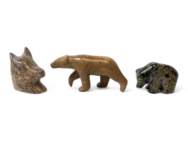 Stone Animal Carvings - Wolf & Bears