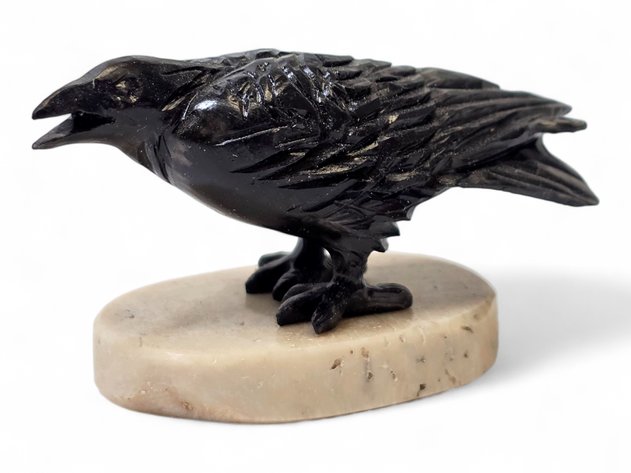 Walrus Ivory Raven on Stone Base - Leonard Savage