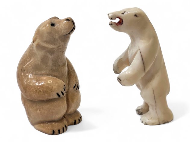 Bone Brown Bear & Walrus Ivory Polar Bear Figurines