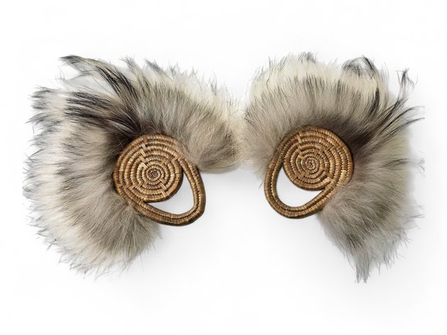Yup'ik Coiled Grass Women's Dance Fans w/ Fur Fringe