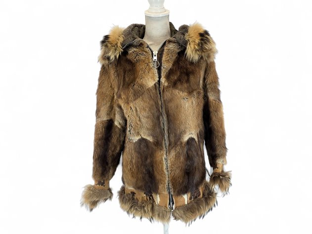 Fur Coat w/ Embellished Cuffs & Hem