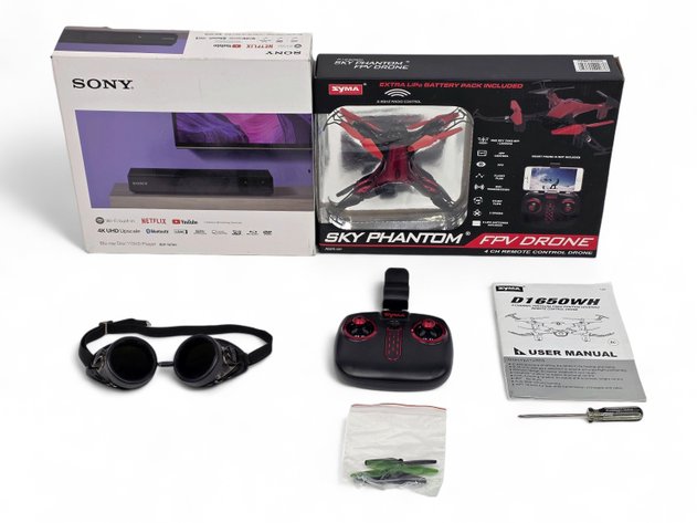 Syma Sky Phantom Drone, LG Blu-Ray Player & Wilson Welding Goggles