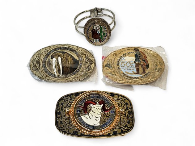 1980s Fur Rondy Belt Buckles & Bangle