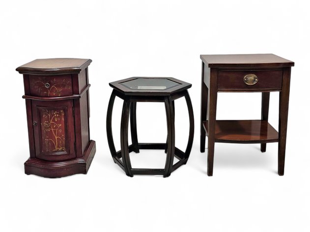 Stein World Reia Accent Cabinet, Mid-Century Federal Nightstand & Hexagonal Side Table