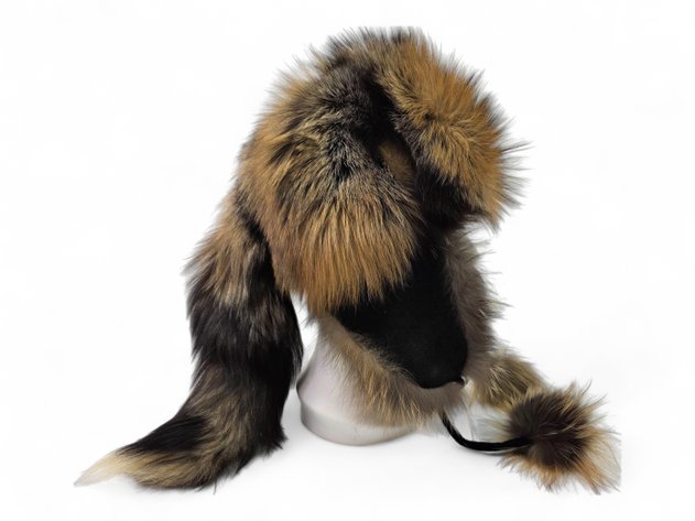Alaska Fur Cache Fox Fur Trapper Hat with Tail