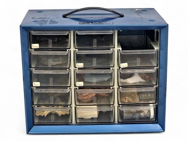 Akro-Mills Cabinet w/ Fossils, Seashells, Mineral Specimens & More