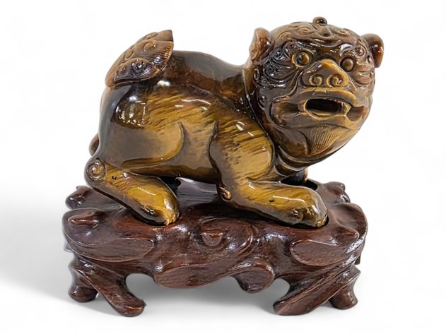 A Vintage Tiger's Eye Fu Dog Carving