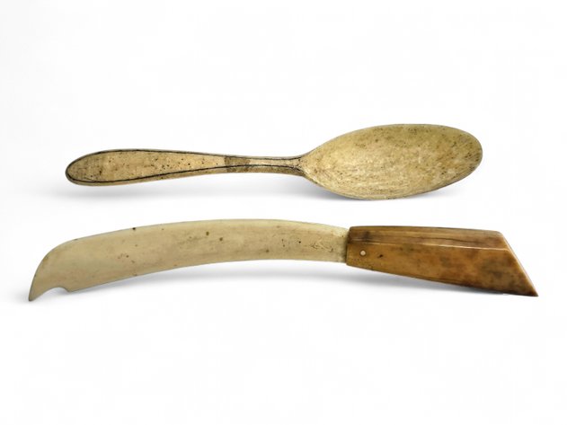 Scrimshaw Ivory Spoon & Fossilized Ivory Knife