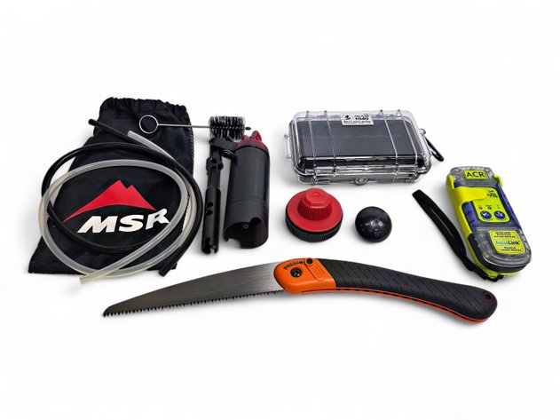ACR Locator Beacon, Kershaw Folding Saw, MSR Microfilter & Pelican Micro Case
