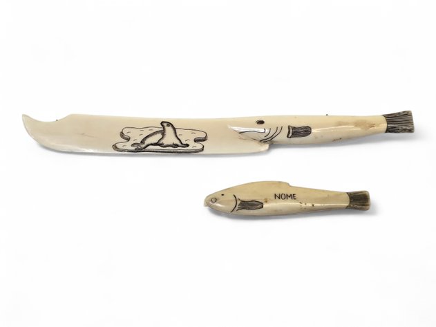 Scrimshaw Ivory Pocket Knife & Letter Opener