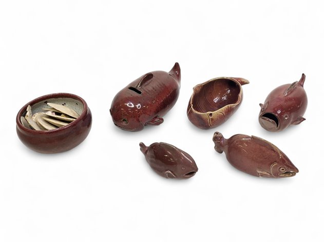 Handcrafted Fish-Shaped Pottery & Sand Dollars