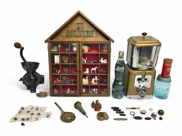 Enesco Display Case, Vintage Coca Cola Bottle & More