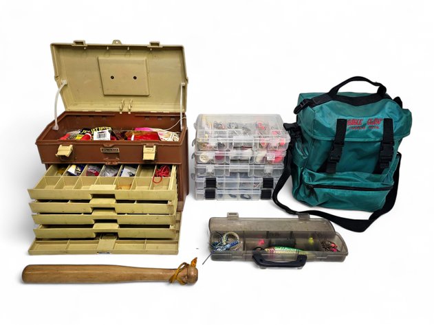 Plano Tackle Box, Eagle Claw Tote & Organizers w/ Fishing Supplies